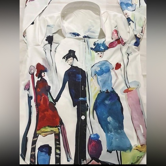 Boho Pop Art Fashion Button Down Up Shirt Top Blouse White - Picture 6 of 7